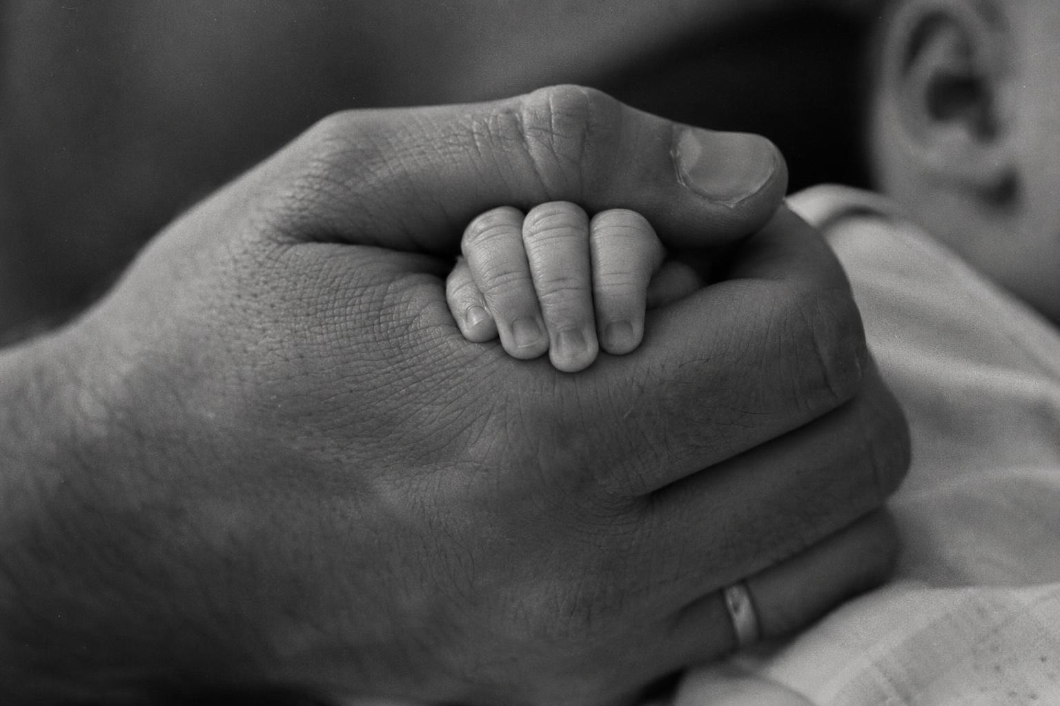 Photograph: Father & Baby Hands (B&W)